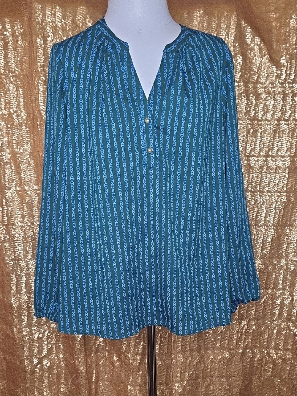 Tommy Hilfiger Green Blouse with Blue Chain Print